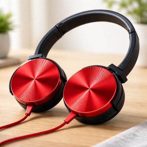 Auriculares Cable 3.5 Mic Manos Libres Vincha Ajustable Rojo