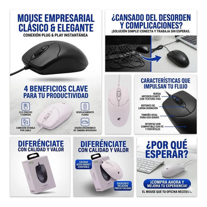 Mouse Optico Cableado Usb Computadora Pc Mac Laptop Oficina Negro
