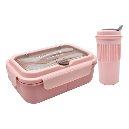 Lonchera Vianda Con Vaso Y Cubiertos De Plastico 1200ml