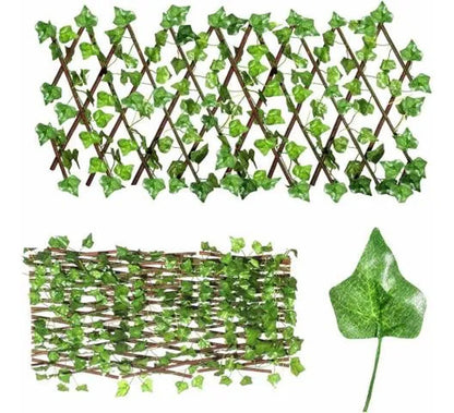 Cerco Enrejado Extensible Hojas Artificiales Madera Natural Verde