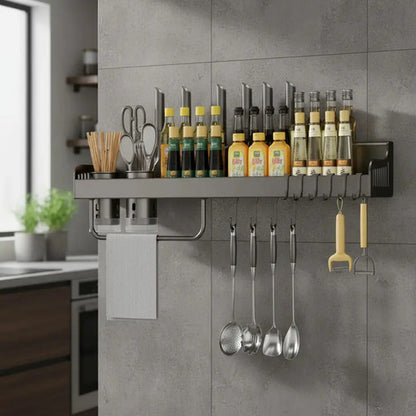 Organizador De Cocina De Pared En Acero Para Especias Y Utensilios, De Alni Gris