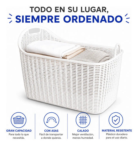 Canasto/cesto Asas Organizador Plástico Calado Multiuso 51cm Blanco