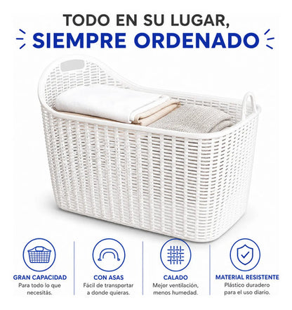 Canasto/cesto Asas Organizador Plástico Calado Multiuso 51cm Blanco