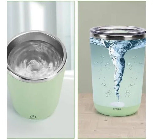 Vaso Taza Revolvedora Mezclador Automatico Usb Recargable Blanco Liso Moderno Con Tapa Transparente