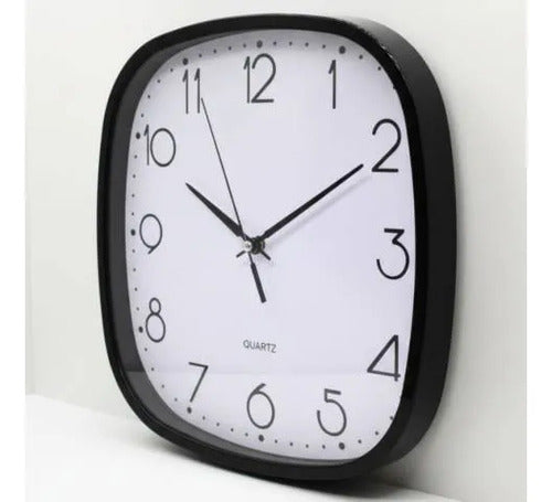 Reloj Pared Cuadrado Analógico Marco Negro 25x25cm Negro Blanco