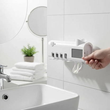 Dispensador Pasta Dental Esterilizador Uv Cepillos Plástico Blanco