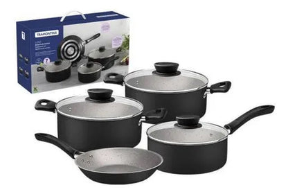 Equipo Cocina Siete Pieza Olla Cacerola Sarten Bateria Negro