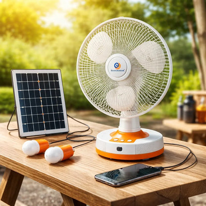 Ventilador Recargable Panel Solar Luces Usb Ios Android 34cm Blanco