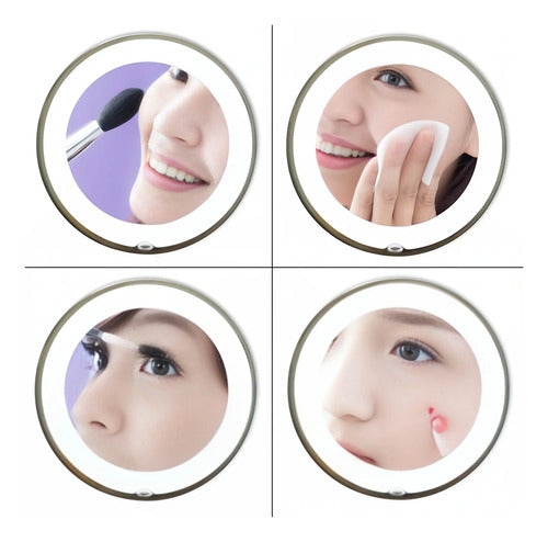 Espejo Maquillaje Luz Led Redondo Con Aumento Ventosa Blanco