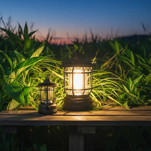 Farol Led Camping Recargable Con Bateria Luz Calida Negro