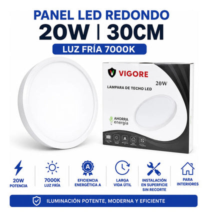 Panel Led Vigore Redondo 30cm 20w Luz Fría 7000k Blanco