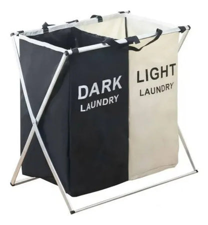 Canasto Cesto Ropa Plegable Separador Tela Metalico Doble Blanco Con Negro Dark / Light Laundry