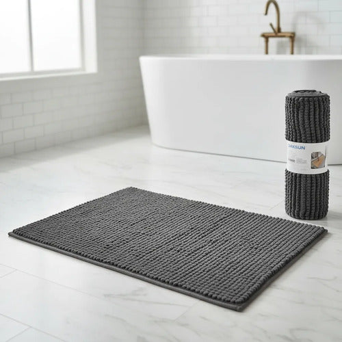 Alfombra Absorbente Suave Poliéster Baño 50x80 Cm Carpetas Gris