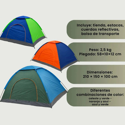 Carpa 3 Personas Iglu Camping 2x1.5x1.1cm + Luz Emergencia Varios