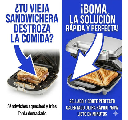 Sandwichera Electrica 750w Antiadherente Acero Inoxidable Eq Negro