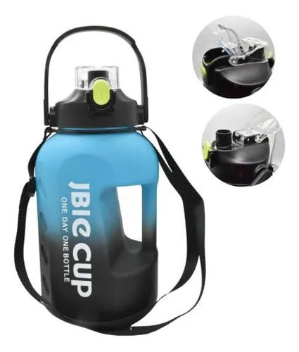 Botella Agua Deportiva 2.2l Doble Pico Deportiva Correa Negro Con Azul