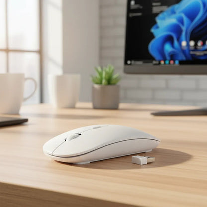 Mouse Inalambrico Recargable Rgb Slim Silencioso Usb Pc Mac Blanco