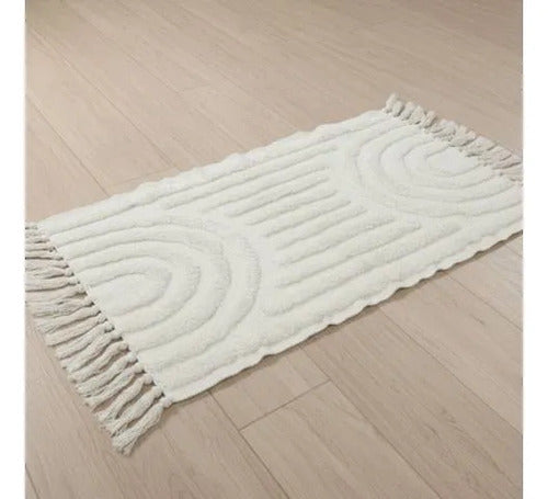 Alfombra Bohemia Algodón Decorativa 60x90 Geométrica Boho 90 Cm 60 Cm Crema