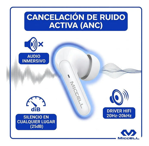 Auriculares Inalambricos Bluetooth Pantalla Led Ios Android Blanco