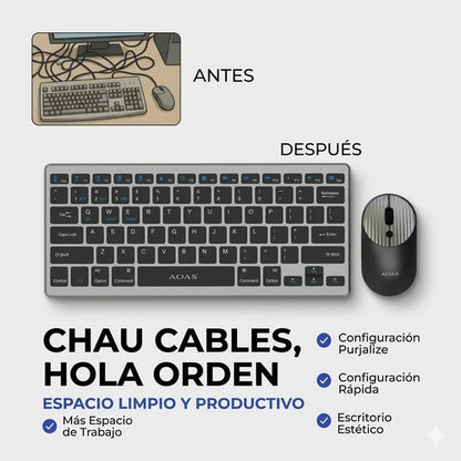 Combo Teclado Mouse Inalambrico Bluetooth Pc Windows Mac Os Plateado Negro