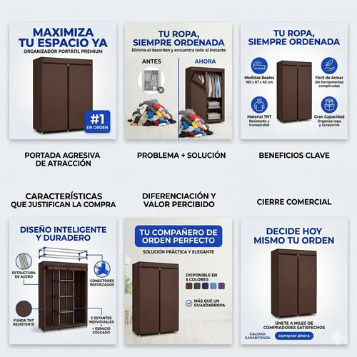 Ropero Guardarropa Tela Tnt Organizador 165x87x45cm Armado 5 Colores Según Stock