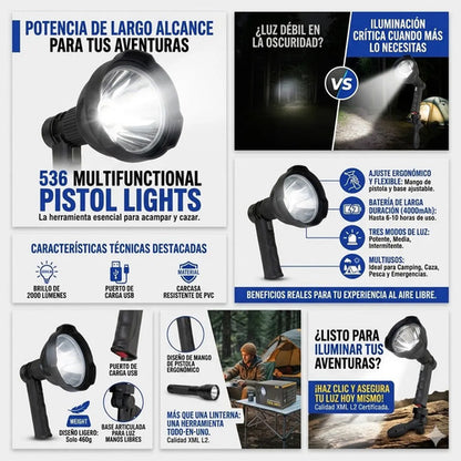 Linterna Recargable Usb Tripode Camping Caza 2000 Lm 10w Blanco Negro
