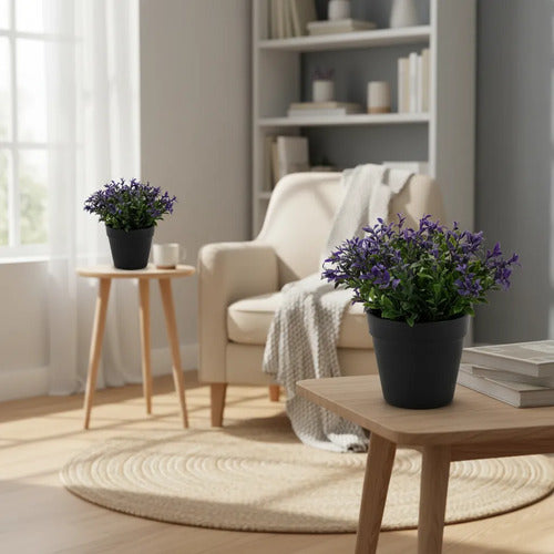 Planta Artificial Decorativa Con Maceta 15x6cm Jardin Living Violeta