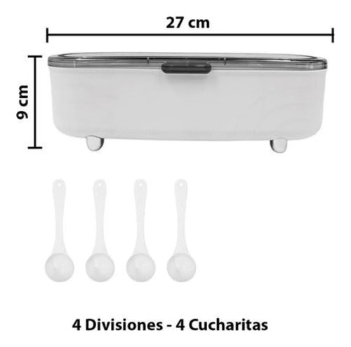 Especiero Condimentero Organizador Con Tapa De Plastico Blanco Con Gris