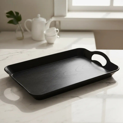 Bandeja Plástica Rectangular Asas 42x29cm Liviano Resistente Negro