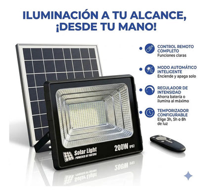 X2 Foco Solar Led Exterior 200w Reflector Con Control Remoto Negro Blanco Frío