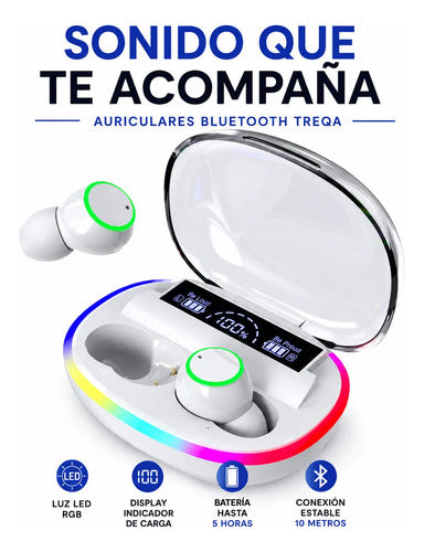Auriculares Bluetooth Inalámbricos Display Led Rgb Estuche Blanco