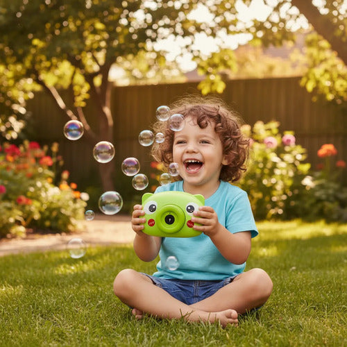 Cámara Lanza Burbujas Rana Infantil Automática Con Correa Verde