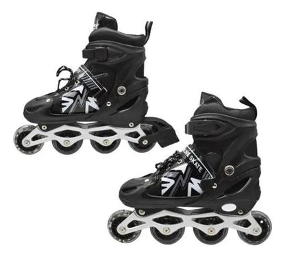 Patines Roller Ajustables 4 Ruedas Luz 34-38 39-43 En Línea 39 - 43 Negro