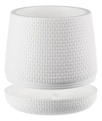 Maceta Decorativa Plástica Texturada Redonda Plato Drenaje Blanco