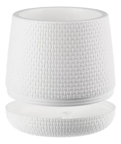 Maceta Decorativa Plástica Texturada Redonda Plato Drenaje Blanco