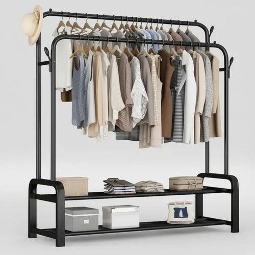 Perchero Doble Organizador Ropa Calzado Metal 162x96 Ropero Negro