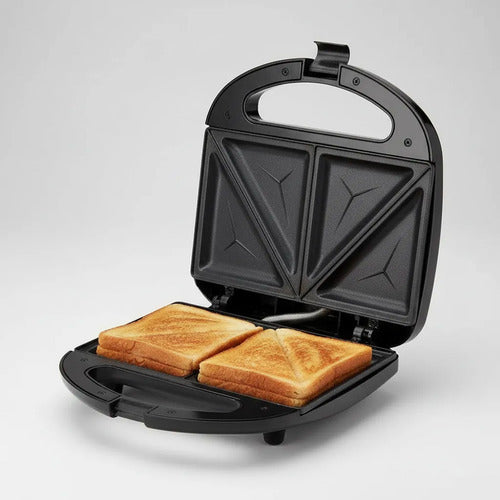 Sandwichera Electrica 750w Antiadherente Acero Inoxodable Eq Negro