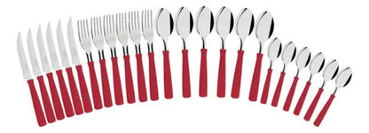 Juego/set De Cubiertos New Kolor X24 Mango Plastico Mesa Rojo