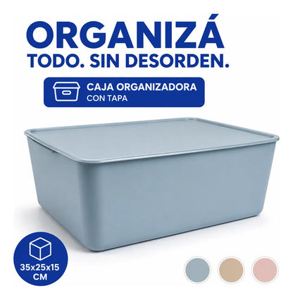 Caja Multiuso Plástica Organizadora Tapa Hogar 35x25x15cm Rosa