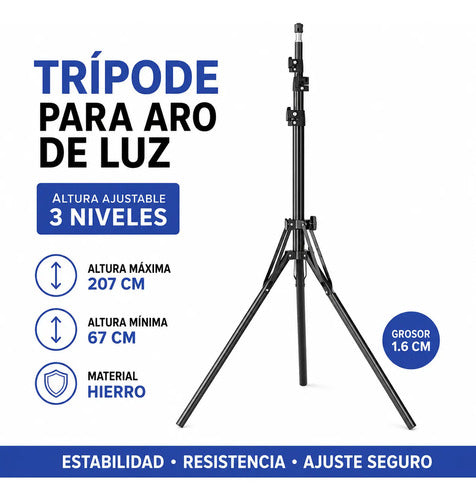 Tripode Soporte Aro Luz Soporte Pie 207cm Regulable Hierro