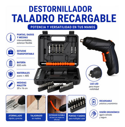 Destornillador Atornillador Taladro Recargable Accesorios Negro 0