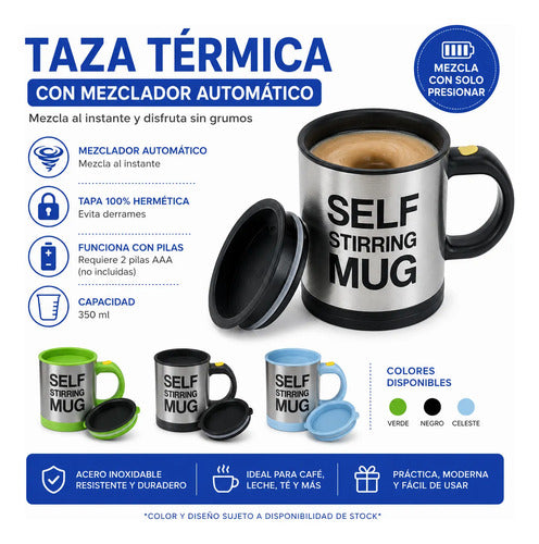 Taza Mezcladora Automatica Termica Batidora Tapa Hermetica Verde