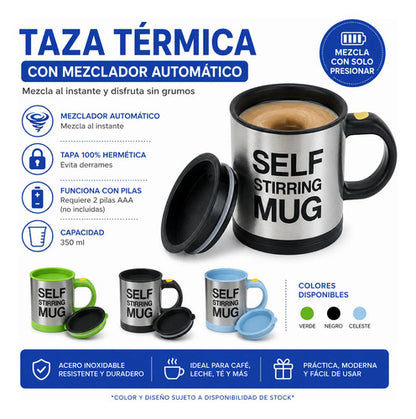 Taza Mezcladora Automatica Termica Batidora Tapa Hermetica Verde