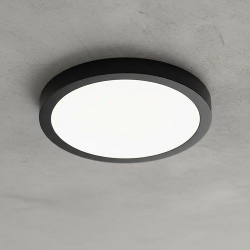 Plafon Led 18w Redondo Luz Fria 6500k De Techo Aro Negro Negro