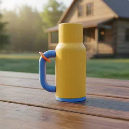 Vaso Termico 1.2l Acero Manija Sorbito Tapa 4 Color Botella Amarillo Con Azul Moderno Con Manija Y Sorbito