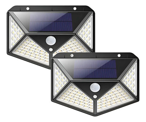 Set X2 Aplique Solar Pared Foco Led Sensor De Movimiento Negro