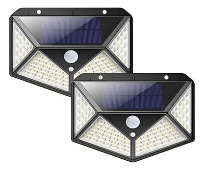 Set X2 Aplique Solar Pared Foco Led Sensor De Movimiento Negro