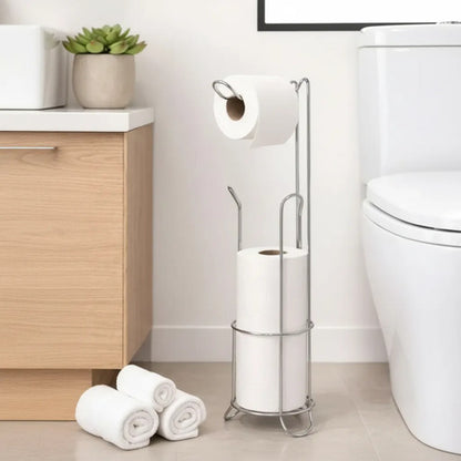 Soporte Portarrollos Baño Metalico Pie 51cm Papel Higienico Plateado