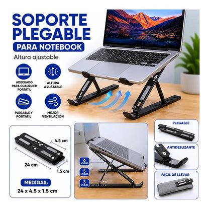 Soporte Portatil Base Plegable Notebook Ajustable Escritorio Negro