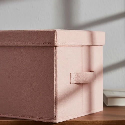Caja Organizadora Plegable De Tela Con Tapa Y Asa 36x29x17cm Rosa